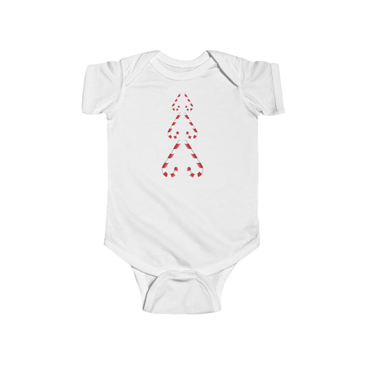 Infant Bodysuit — Minimal Candy Cane Christmas Tree Baby Onesie (Matching Family)