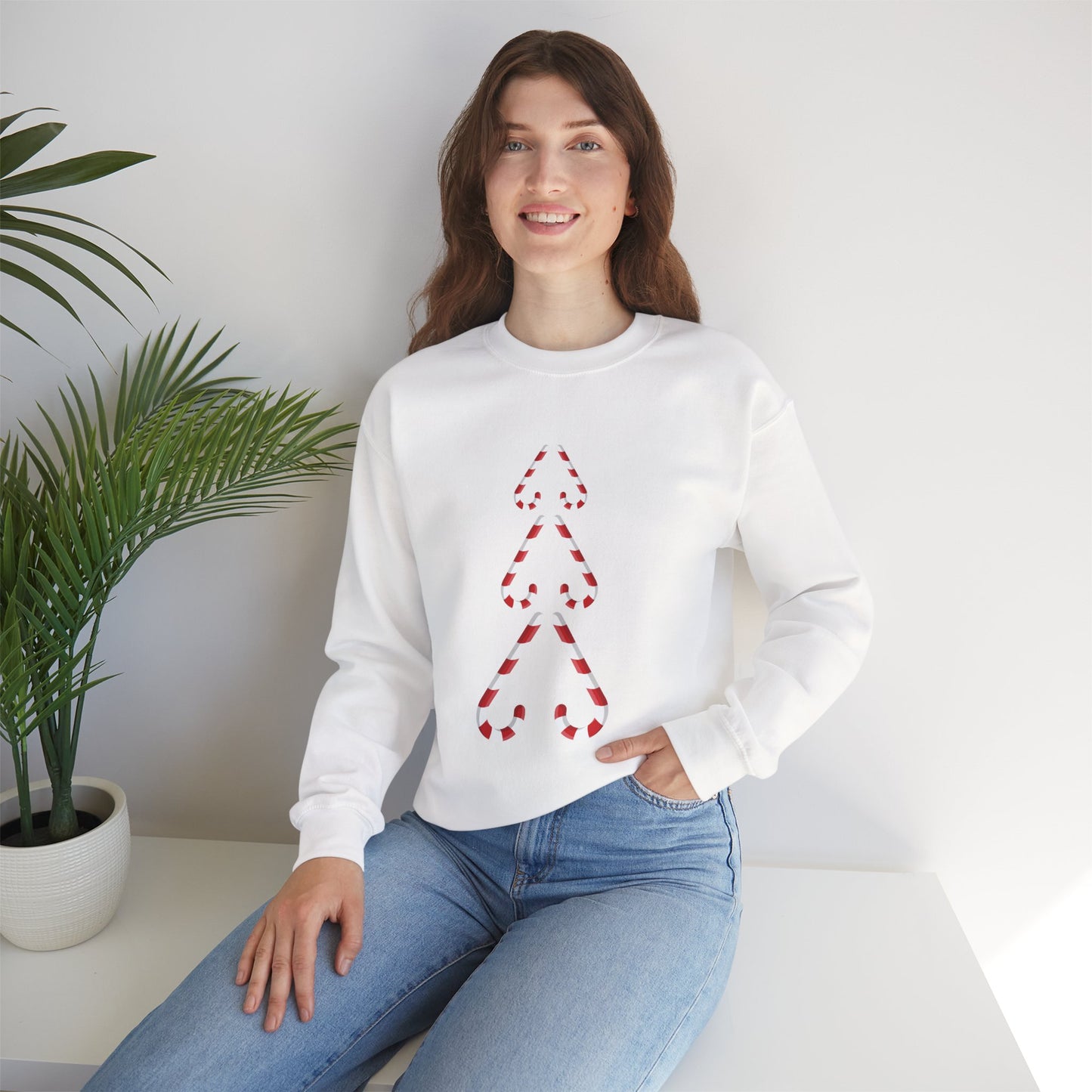 Minimalist Candy Cane Tree Crewneck Sweatshirt (Matching Family)